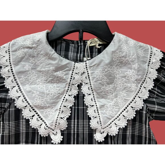 Quiansili - Girls Plaid Button Down Dresses Short Sleeve Peter Pan Collar - 5T - Picture 16 of 16